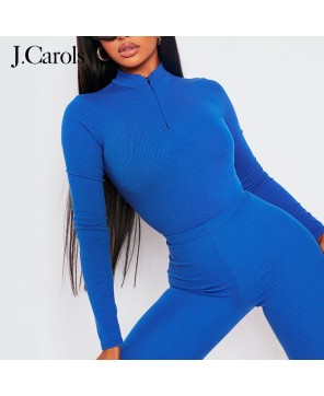 J.Carols® Bright Blue Rib Half Zip Bodysuit - Standout Style