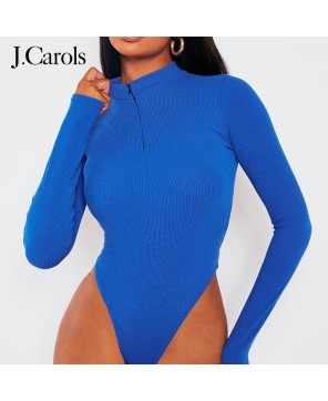 J.Carols® Bright Blue Rib Half Zip Bodysuit - Standout Style