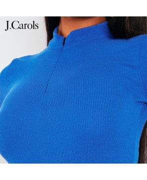 J.Carols® Bright Blue Rib Half Zip Bodysuit - Standout Style