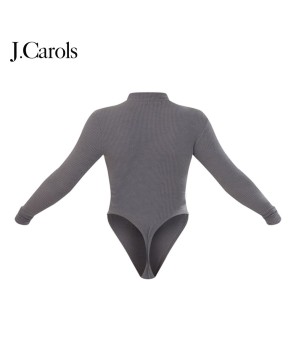 J.Carols® Charcoal Rib Half Zip Bodysuit - Redefine Your Style