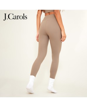 J.Carols® Brown Sculpt Ruched Bum Pocket Detail Gym Leggings - Elevate Your Athleisure Game