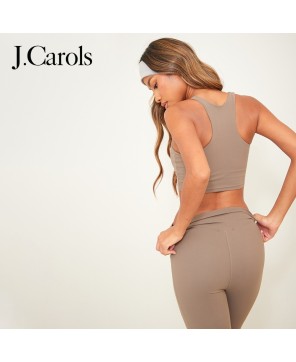 J.Carols® Brown Sculpt Ruched Bum Pocket Detail Gym Leggings - Elevate Your Athleisure Game