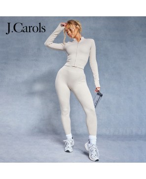 J.Carols® Oatmeal Acid Wash Seamless Rib High Waist Gym Leggings