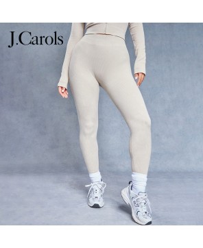 J.Carols® Oatmeal Acid Wash Seamless Rib High Waist Gym Leggings