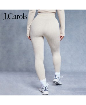 J.Carols® Oatmeal Acid Wash Seamless Rib High Waist Gym Leggings