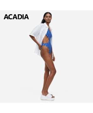 Acadia® High Leg One-Shoulder Striped Swimsuit