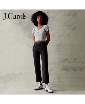 J.Carols® Black Stretch Straight Leg Jeans - Versatile Comfort and Style