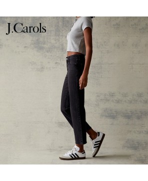 J.Carols® Black Stretch Straight Leg Jeans - Versatile Comfort and Style