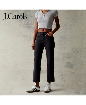 J.Carols® Black Stretch Straight Leg Jeans - Versatile Comfort and Style