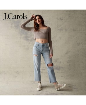 J.Carols® Eco Light Blue Ripped Stretch Straight Leg Jeans - Elevate Your Denim Game with Sustainable Style