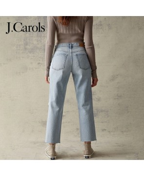 J.Carols® Eco Light Blue Ripped Stretch Straight Leg Jeans - Elevate Your Denim Game with Sustainable Style