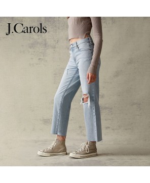 J.Carols® Eco Light Blue Ripped Stretch Straight Leg Jeans - Elevate Your Denim Game with Sustainable Style