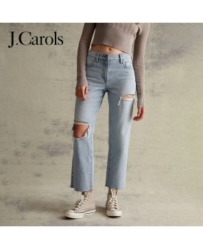 J.Carols® Eco Light Blue Ripped Stretch Straight Leg Jeans - Elevate Your Denim Game with Sustainable Style