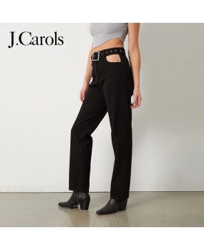 J.Carols® Black Cutout Straight Leg Jeans – Edgy High-Rise Denim