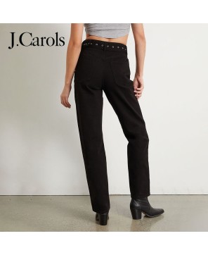 J.Carols® Black Cutout Straight Leg Jeans – Edgy High-Rise Denim