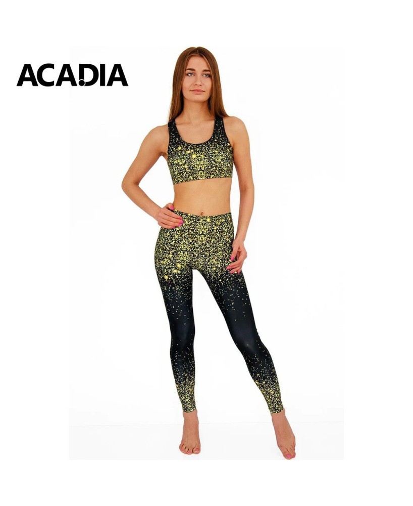 Acadia® Black & Gold Glitter Print Leggings Yoga Pants - Women