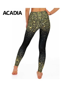 Acadia® Black & Gold Glitter Print Leggings Yoga Pants - Women