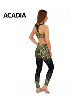 Acadia® Black & Gold Glitter Print Leggings Yoga Pants - Women