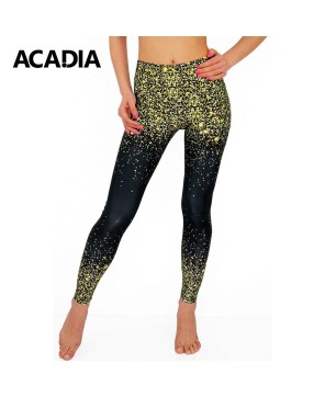 Acadia® Black & Gold Glitter Print Leggings Yoga Pants - Women