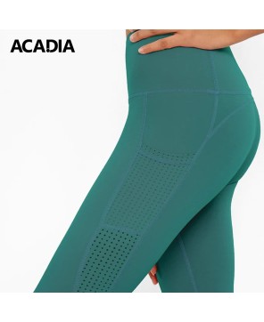 Acadia® Emerald Green Cassi Mesh Pockets Workout Leggings Yoga Pants for Women