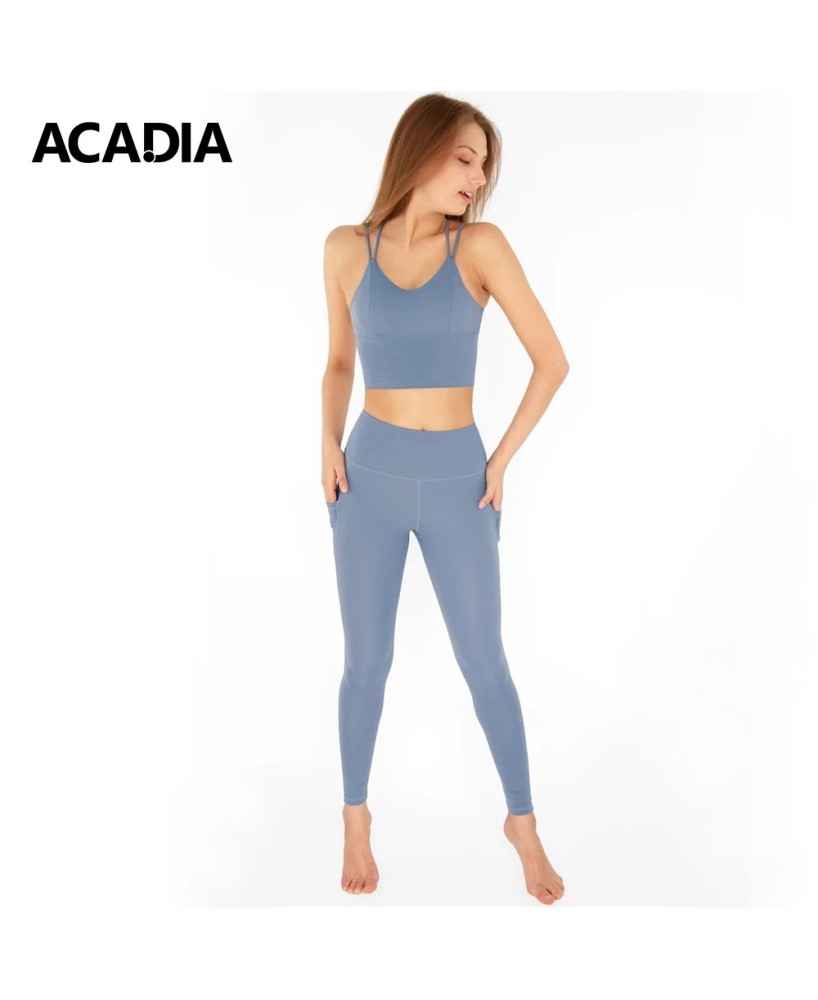 Acadia® Sky Blue Cassi Mesh Pockets Workout Leggings - Women