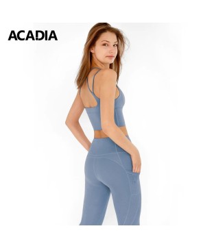 Acadia® Sky Blue Cassi Mesh Pockets Workout Leggings - Women