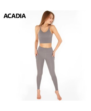 Acadia® Silver Grey Cassi Mesh Pockets Workout Leggings Yoga Pants for Women