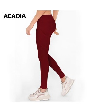 Acadia® Maroon Red Cassi Side Pockets Workout Leggings - Women's Yoga Pants