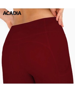 Acadia® Maroon Red Cassi Side Pockets Workout Leggings - Women's Yoga Pants