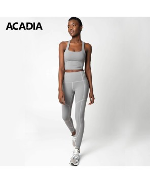 Acadia® Silver Grey Cassi Three Pockets Workout Leggings Yoga Pants for Women