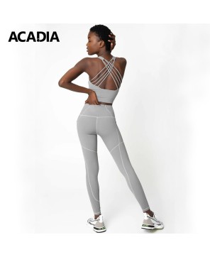 Acadia® Silver Grey Cassi Three Pockets Workout Leggings Yoga Pants for Women