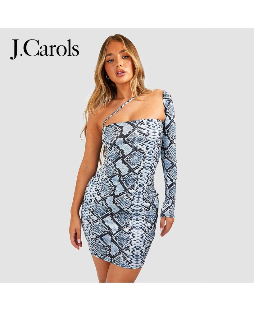 J.Carols® Snake One Shoulder Mini Dress - Trendy Style