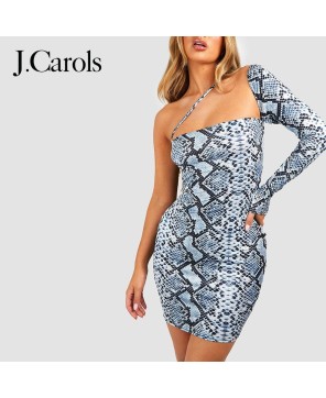 J.Carols® Snake One Shoulder Mini Dress - Trendy Style