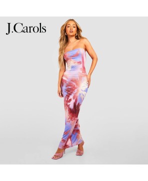 J.Carols® Bandeau Palm Print Slinky Maxi Dress: Tropical Elegance