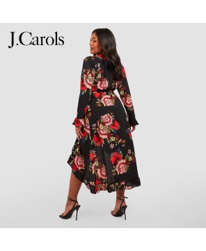 J.Carols® Plus Wrap Floral Midi Dress: Elegant Curves