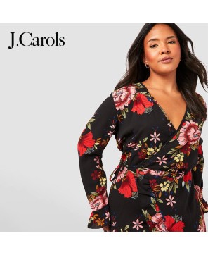 J.Carols® Plus Wrap Floral Midi Dress: Elegant Curves