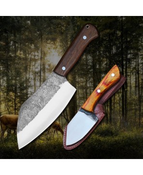 Almazan® Handmade Cleaver Chef and Skinning Knife Set with Leather Sheaths