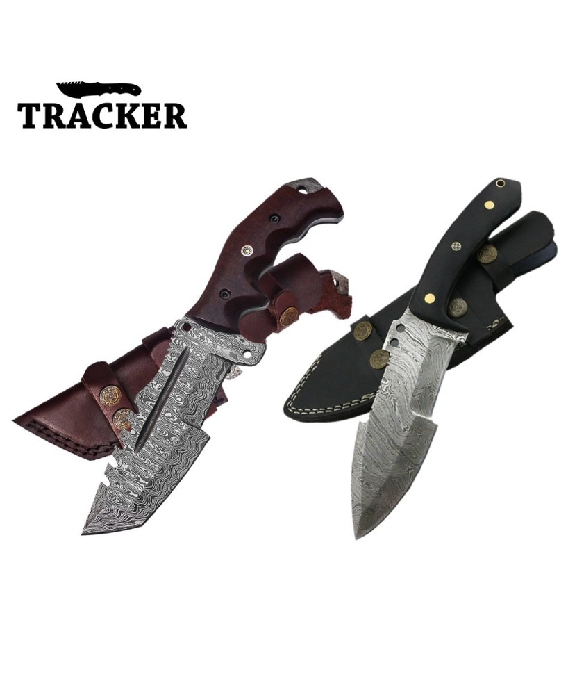 Tracker® Damascus Steel Knives Set with Leather Sheath