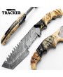 Tracker® Handmade Damascus Steel Camping Tracker Knife Set - Unique Designs, Bone and Wood Handles, Leather Sheath