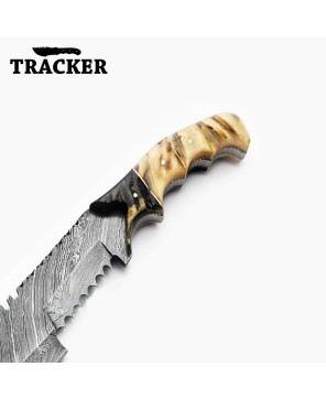 Tracker® Handmade Damascus Steel Camping Tracker Knife Set - Unique Designs, Bone and Wood Handles, Leather Sheath