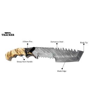 Tracker® Handmade Damascus Steel Camping Tracker Knife Set - Unique Designs, Bone and Wood Handles, Leather Sheath