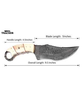 Tracker® Handmade Damascus Steel Camping Tracker Knife Set - Unique Designs, Bone and Wood Handles, Leather Sheath