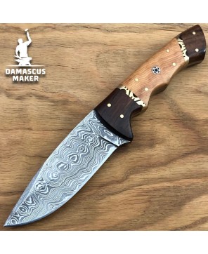 Damascus Maker® Handmade Damascus Steel Hunting Bushcraft Knife with Leather Sheath