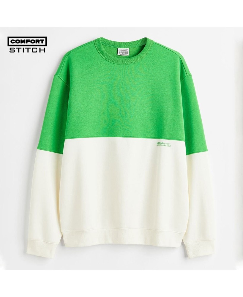 Green/White Color-Block Sweatshirt