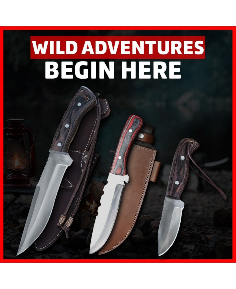 Almazan® Wilderness Survival Series 3-Piece Knife Set with Leather Sheath - Crafted for Adventure and Precision