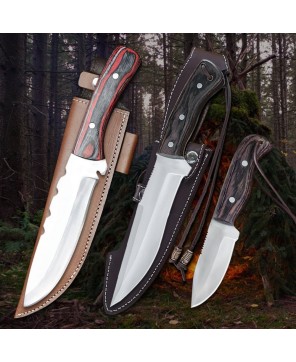 Almazan® Wilderness Survival Series 3-Piece Knife Set with Leather Sheath - Crafted for Adventure and Precision