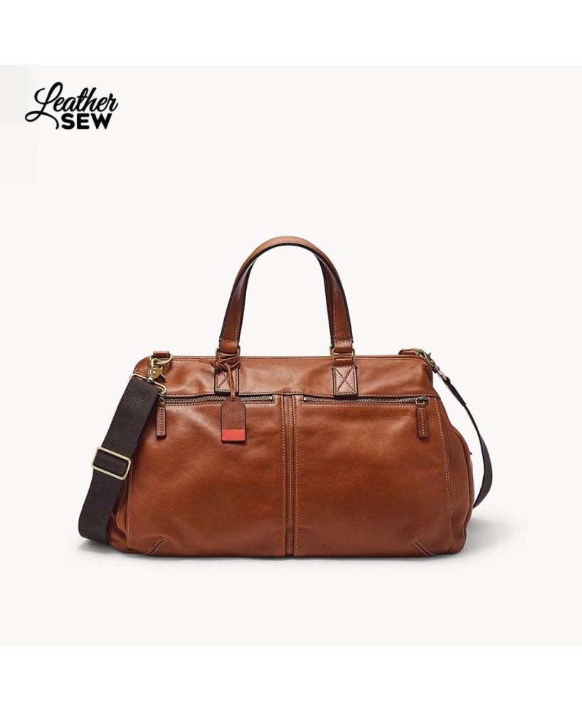 Sophisticated Cognac Cowhide Weekend Duffle Bag