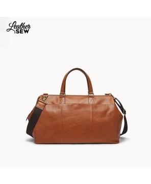 Sophisticated Cognac Cowhide Weekend Duffle Bag