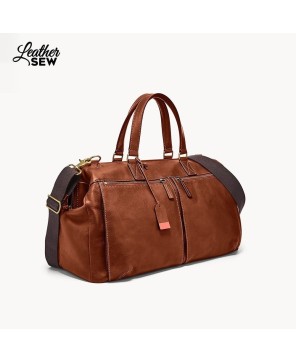 Sophisticated Cognac Cowhide Weekend Duffle Bag