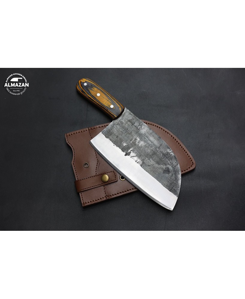 Custom Handmade Carbon Steel Chef Knife with Dollar Wood Handle